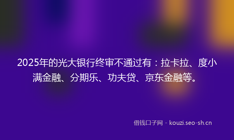 2025年的光大银行终审不通过有：拉卡拉、度小满金融、分期乐、功夫贷、京东金融等。