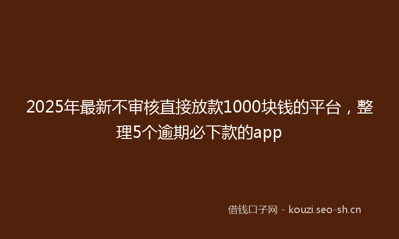 2025年最新不审核直接放款1000块钱的平台，整理5个逾期必下款的app