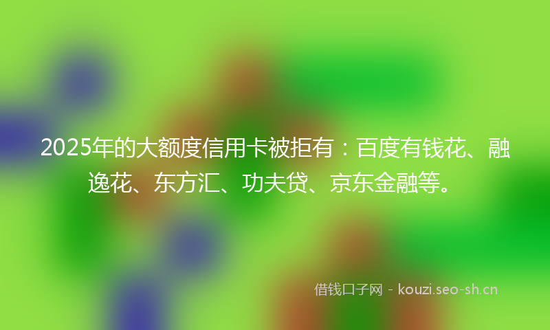 2025年的大额度信用卡被拒有：百度有钱花、融逸花、东方汇、功夫贷、京东金融等。