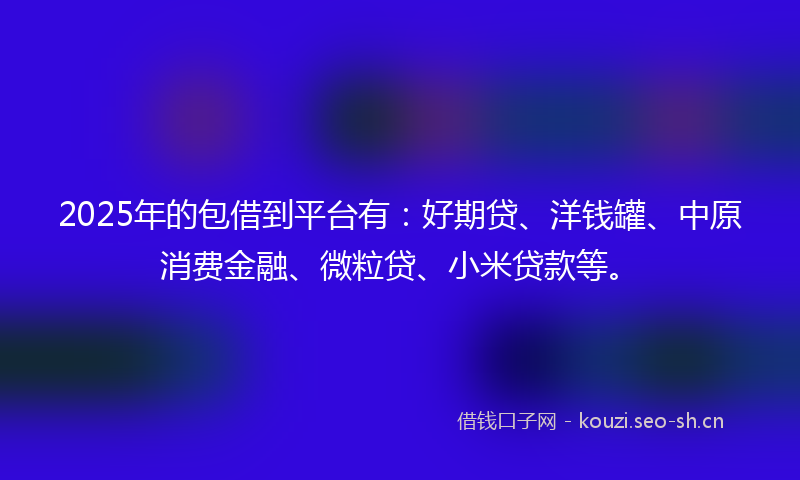 2025年的包借到平台有：好期贷、洋钱罐、中原消费金融、微粒贷、小米贷款等。