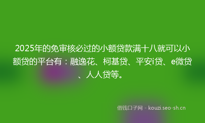 2025年的免审核必过的小额贷款满十八就可以小额贷的平台有：融逸花、柯基贷、平安i贷、e微贷、人人贷等。