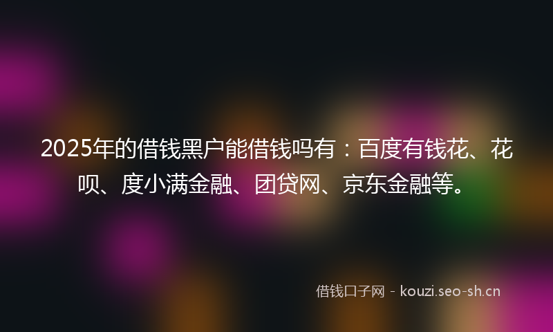 2025年的借钱黑户能借钱吗有：百度有钱花、花呗、度小满金融、团贷网、京东金融等。