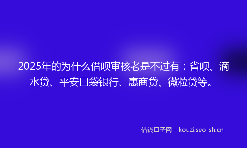2025年的为什么借呗审核老是不过有：省呗、滴水贷、平安口袋银行、惠商贷、微粒贷等。