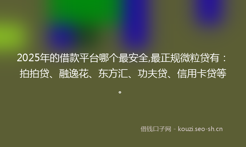 2025年的借款平台哪个最安全,最正规微粒贷有:拍拍贷、融逸花、东方汇、功夫贷、信用卡贷等。
