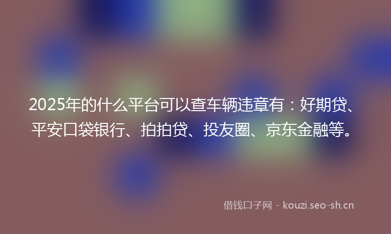 2025年的什么平台可以查车辆违章有：好期贷、平安口袋银行、拍拍贷、投友圈、京东金融等。