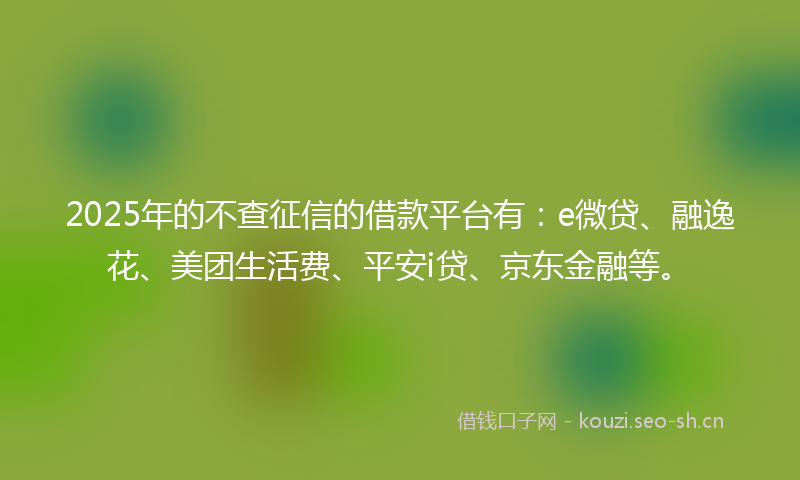 2025年的不查征信的借款平台有：e微贷、融逸花、美团生活费、平安i贷、京东金融等。