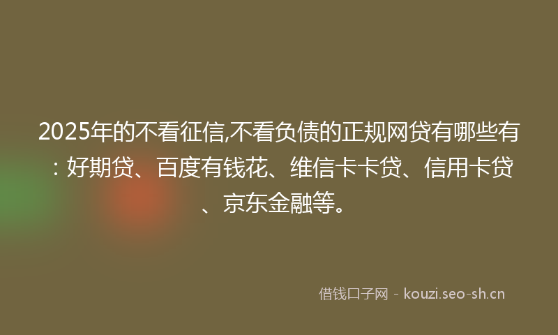2025年的不看征信,不看负债的正规网贷有哪些有：好期贷、百度有钱花、维信卡卡贷、信用卡贷、京东金融等。