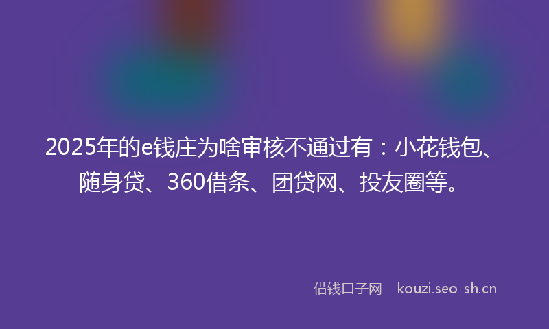 2025年的e钱庄为啥审核不通过有：小花钱包、随身贷、360借条、团贷网、投友圈等。