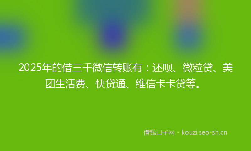 2025年的借三千微信转账有：还呗、微粒贷、美团生活费、快贷通、维信卡卡贷等。