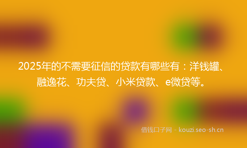 2025年的不需要征信的贷款有哪些有：洋钱罐、融逸花、功夫贷、小米贷款、e微贷等。