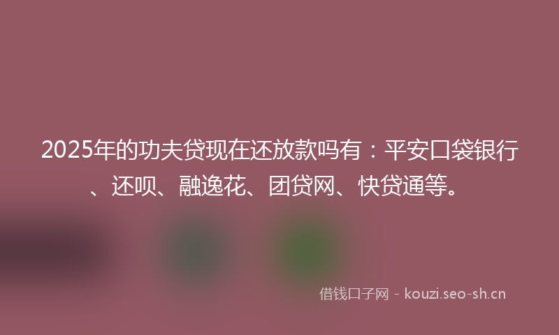2025年的功夫贷现在还放款吗有：平安口袋银行、还呗、融逸花、团贷网、快贷通等。