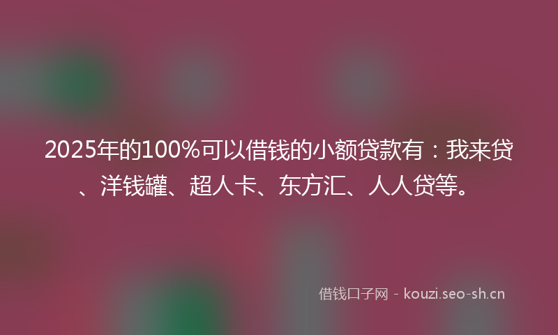 2025年的100%可以借钱的小额贷款有：我来贷、洋钱罐、超人卡、东方汇、人人贷等。