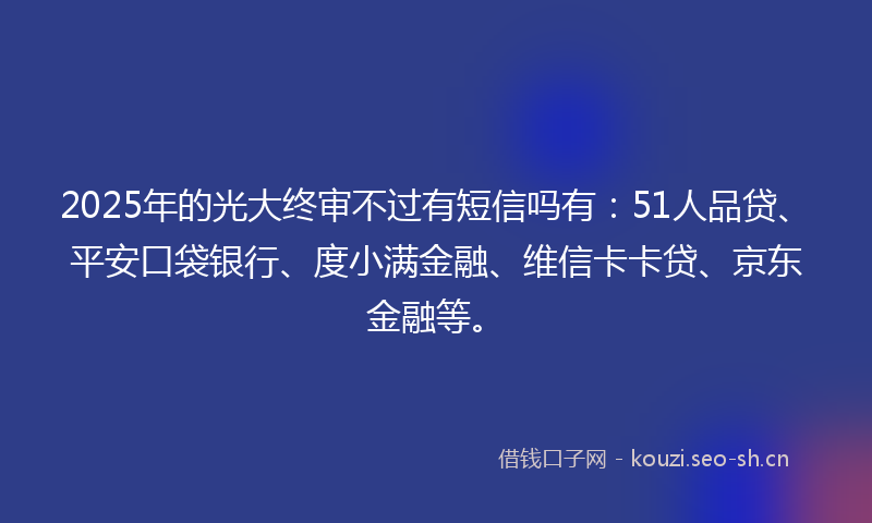 2025年的光大终审不过有短信吗有：51人品贷、平安口袋银行、度小满金融、维信卡卡贷、京东金融等。