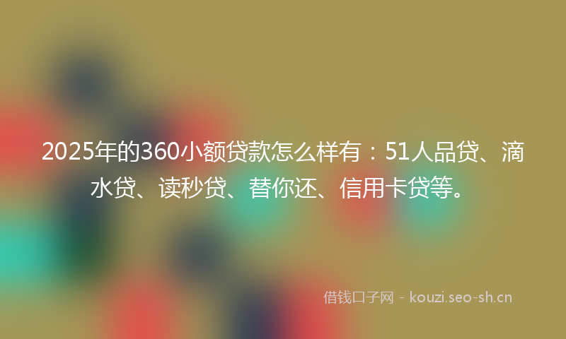 2025年的360小额贷款怎么样有：51人品贷、滴水贷、读秒贷、替你还、信用卡贷等。