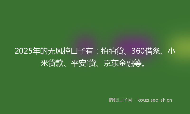2025年的无风控口子有：拍拍贷、360借条、小米贷款、平安i贷、京东金融等。