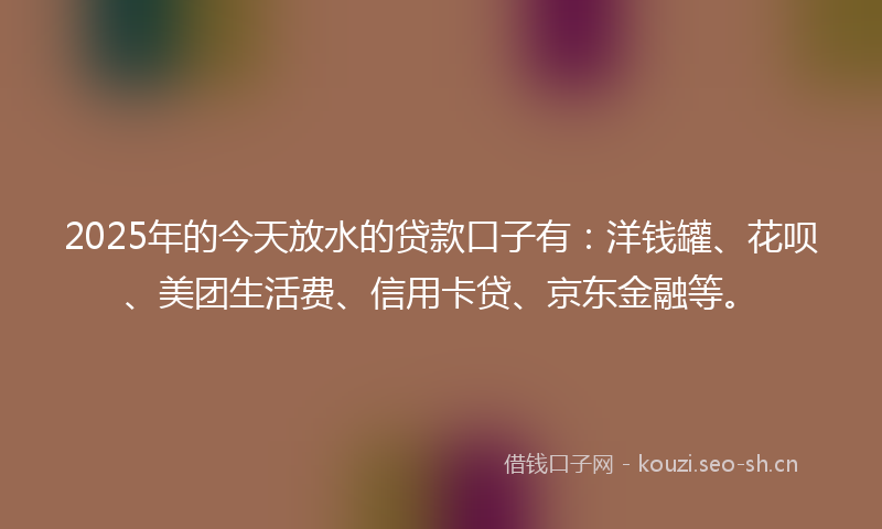 2025年的今天放水的贷款口子有：洋钱罐、花呗、美团生活费、信用卡贷、京东金融等。