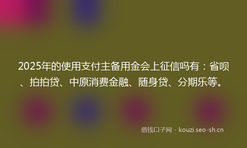 2025年的使用支付主备用金会上征信吗有:省呗、拍拍贷、中原消费金融、随身贷、分期乐等。