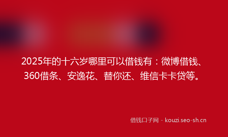 2025年的十六岁哪里可以借钱有：微博借钱、360借条、安逸花、替你还、维信卡卡贷等。