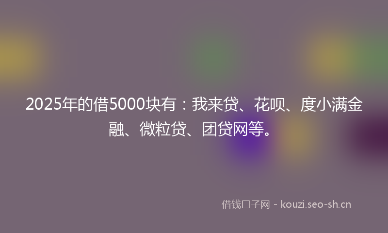 2025年的借5000块有：我来贷、花呗、度小满金融、微粒贷、团贷网等。