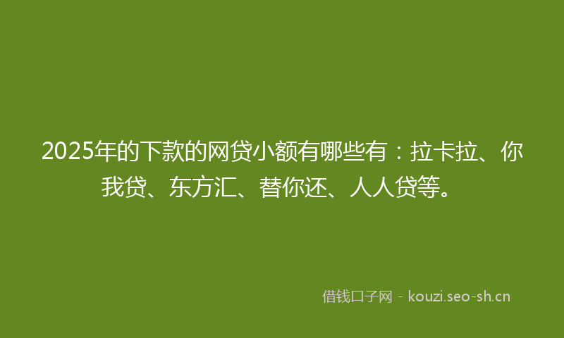 2025年的下款的网贷小额有哪些有：拉卡拉、你我贷、东方汇、替你还、人人贷等。