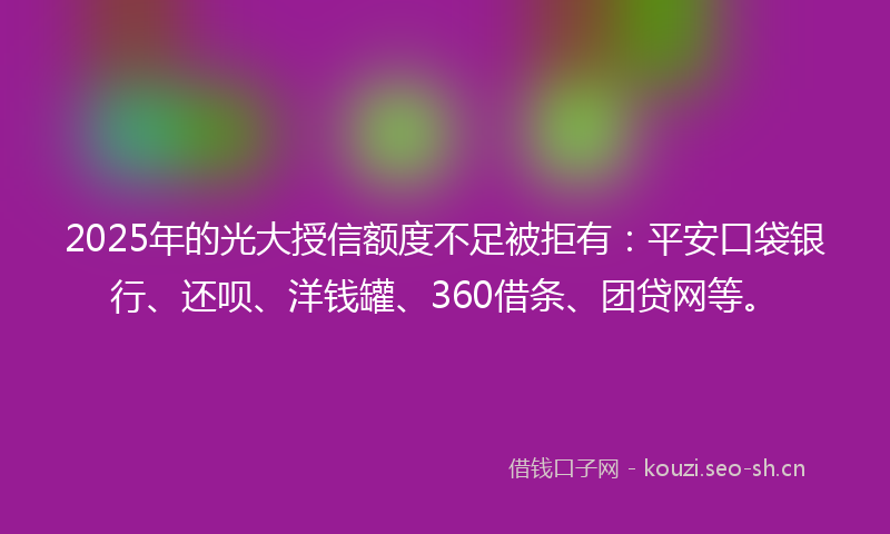 2025年的光大授信额度不足被拒有：平安口袋银行、还呗、洋钱罐、360借条、团贷网等。