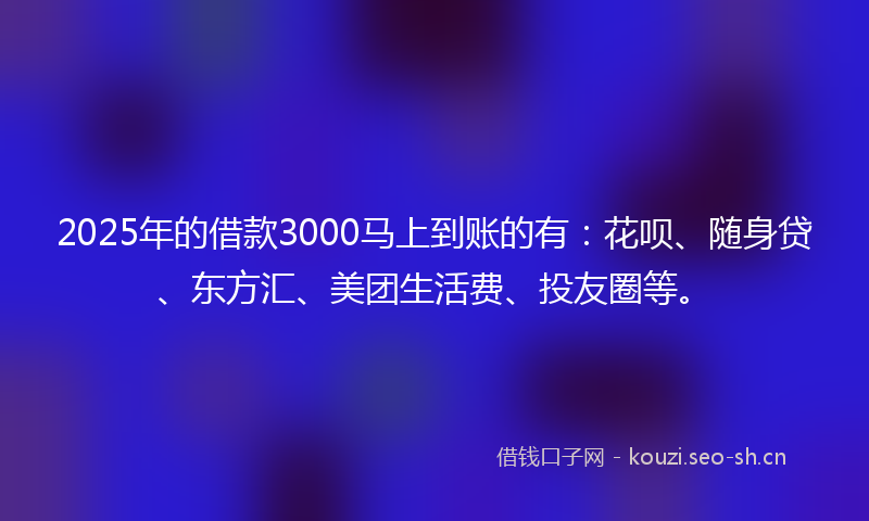 2025年的借款3000马上到账的有:花呗、随身贷、东方汇、美团生活费、投友圈等。