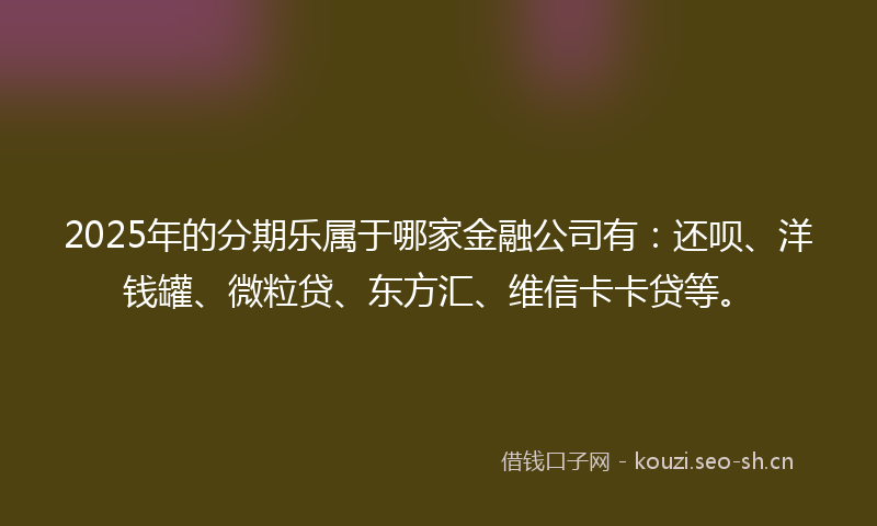 2025年的分期乐属于哪家金融公司有：还呗、洋钱罐、微粒贷、东方汇、维信卡卡贷等。