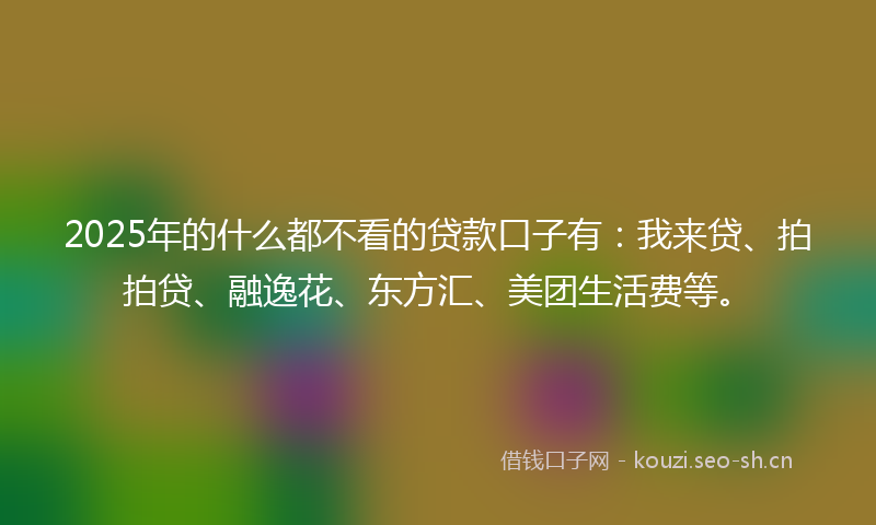 2025年的什么都不看的贷款口子有：我来贷、拍拍贷、融逸花、东方汇、美团生活费等。