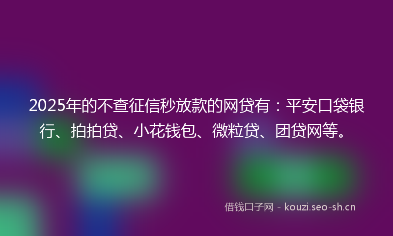 2025年的不查征信秒放款的网贷有：平安口袋银行、拍拍贷、小花钱包、微粒贷、团贷网等。