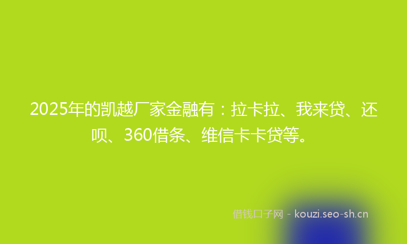 2025年的凯越厂家金融有：拉卡拉、我来贷、还呗、360借条、维信卡卡贷等。