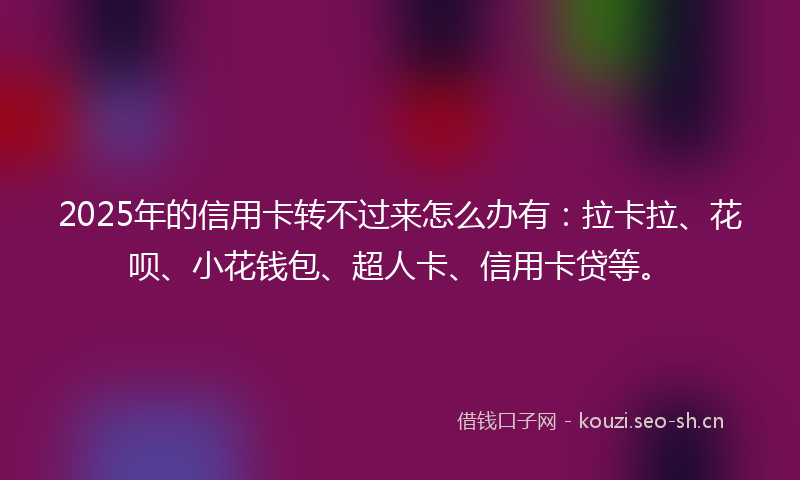 2025年的信用卡转不过来怎么办有：拉卡拉、花呗、小花钱包、超人卡、信用卡贷等。
