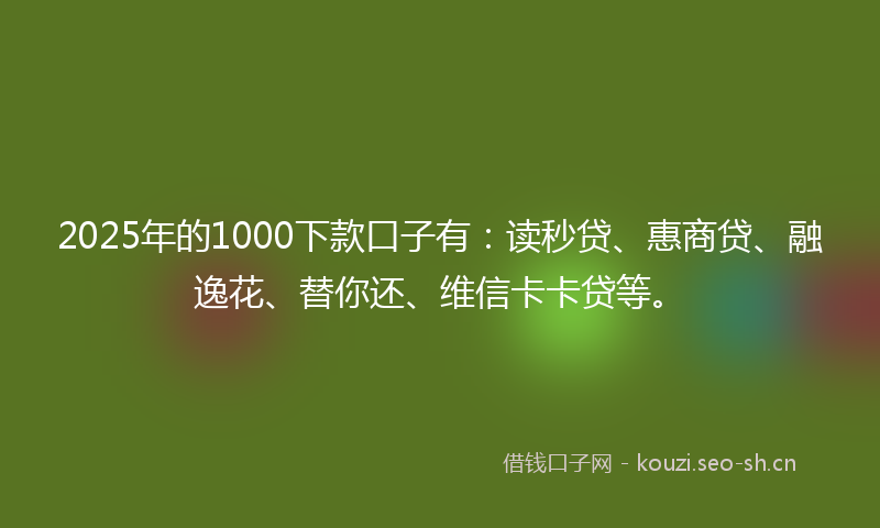 2025年的1000下款口子有：读秒贷、惠商贷、融逸花、替你还、维信卡卡贷等。