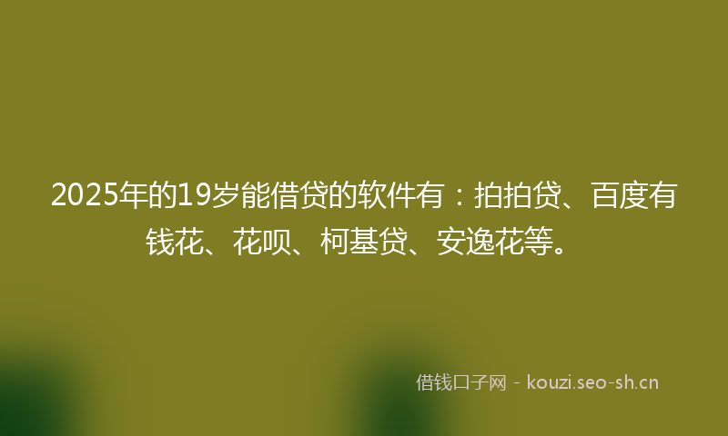 2025年的19岁能借贷的软件有：拍拍贷、百度有钱花、花呗、柯基贷、安逸花等。