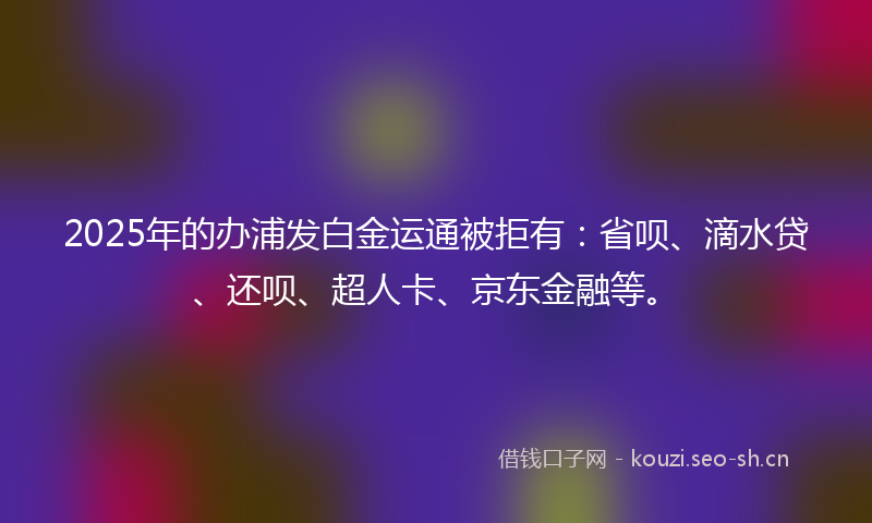 2025年的办浦发白金运通被拒有：省呗、滴水贷、还呗、超人卡、京东金融等。