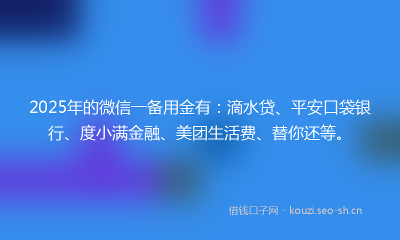 2025年的微信一备用金有：滴水贷、平安口袋银行、度小满金融、美团生活费、替你还等。