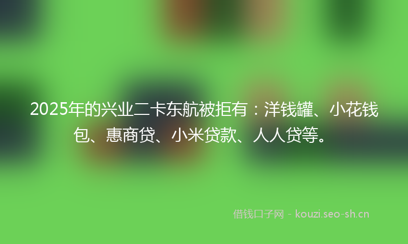 2025年的兴业二卡东航被拒有：洋钱罐、小花钱包、惠商贷、小米贷款、人人贷等。