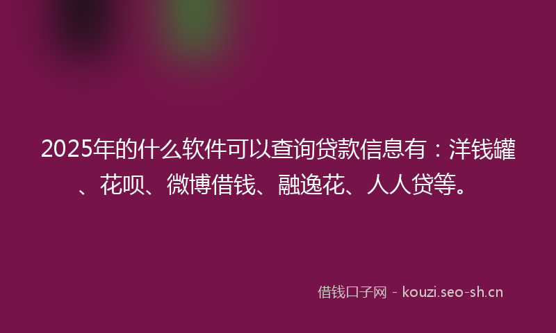 2025年的什么软件可以查询贷款信息有:洋钱罐、花呗、微博借钱、融逸花、人人贷等。