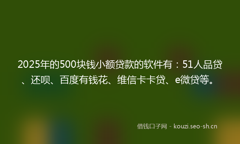 2025年的500块钱小额贷款的软件有：51人品贷、还呗、百度有钱花、维信卡卡贷、e微贷等。