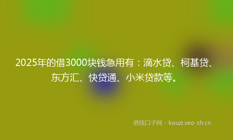 2025年的借3000块钱急用有:滴水贷、柯基贷、东方汇、快贷通、小米贷款等。