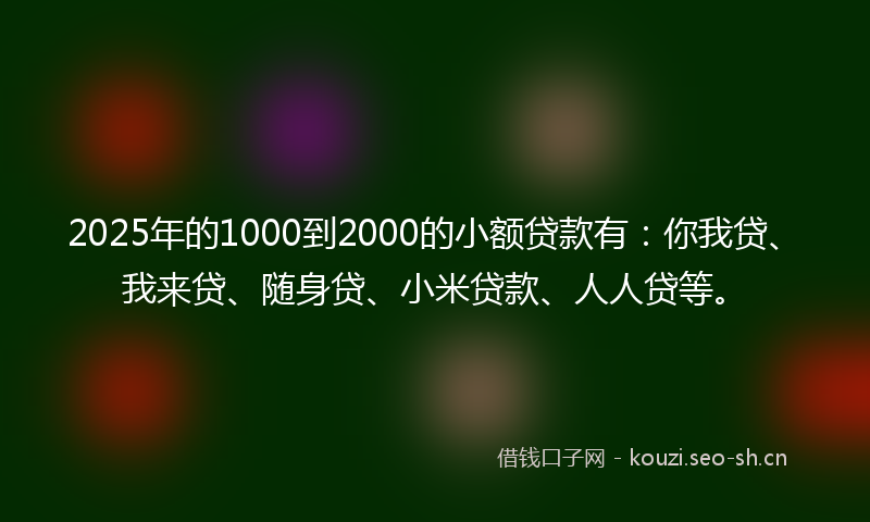 2025年的1000到2000的小额贷款有：你我贷、我来贷、随身贷、小米贷款、人人贷等。