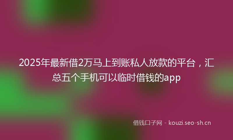 2025年最新借2万马上到账私人放款的平台，汇总五个手机可以临时借钱的app