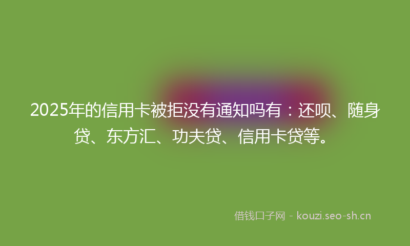 2025年的信用卡被拒没有通知吗有：还呗、随身贷、东方汇、功夫贷、信用卡贷等。