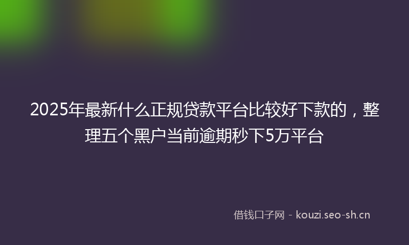 2025年最新什么正规贷款平台比较好下款的，整理五个黑户当前逾期秒下5万平台