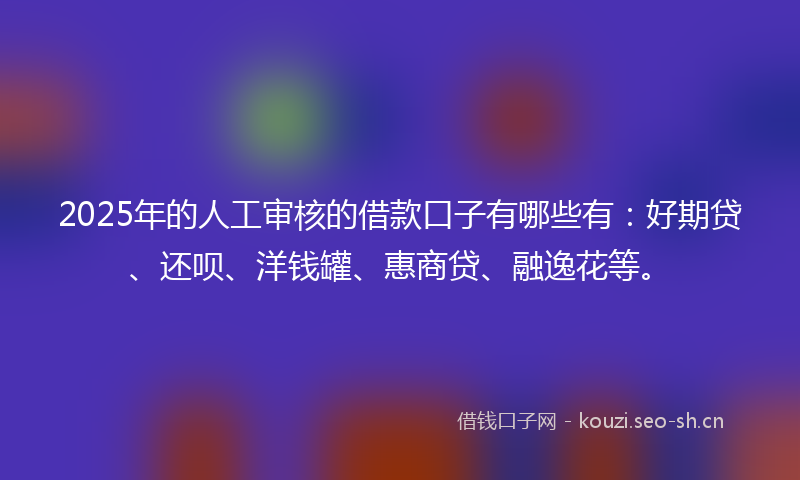 2025年的人工审核的借款口子有哪些有：好期贷、还呗、洋钱罐、惠商贷、融逸花等。