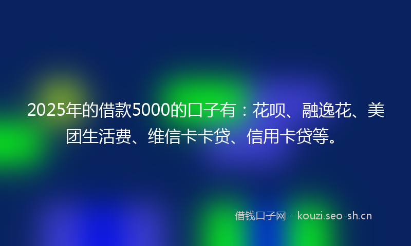 2025年的借款5000的口子有：花呗、融逸花、美团生活费、维信卡卡贷、信用卡贷等。