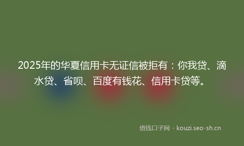 2025年的华夏信用卡无证信被拒有：你我贷、滴水贷、省呗、百度有钱花、信用卡贷等。