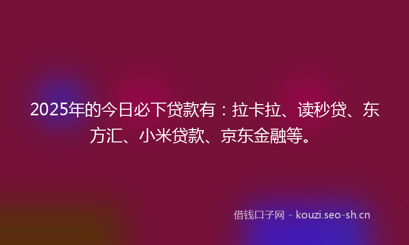 2025年的今日必下贷款有：拉卡拉、读秒贷、东方汇、小米贷款、京东金融等。