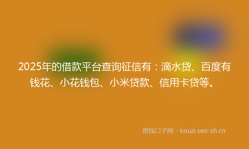 2025年的借款平台查询征信有:滴水贷、百度有钱花、小花钱包、小米贷款、信用卡贷等。