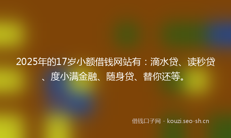 2025年的17岁小额借钱网站有：滴水贷、读秒贷、度小满金融、随身贷、替你还等。