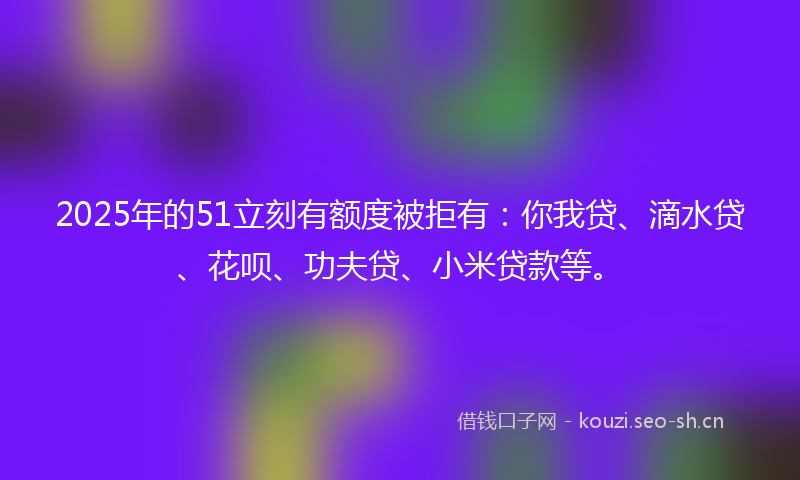2025年的51立刻有额度被拒有：你我贷、滴水贷、花呗、功夫贷、小米贷款等。